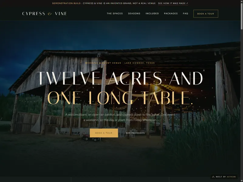 Cypress and Vine wedding venue demonstration site