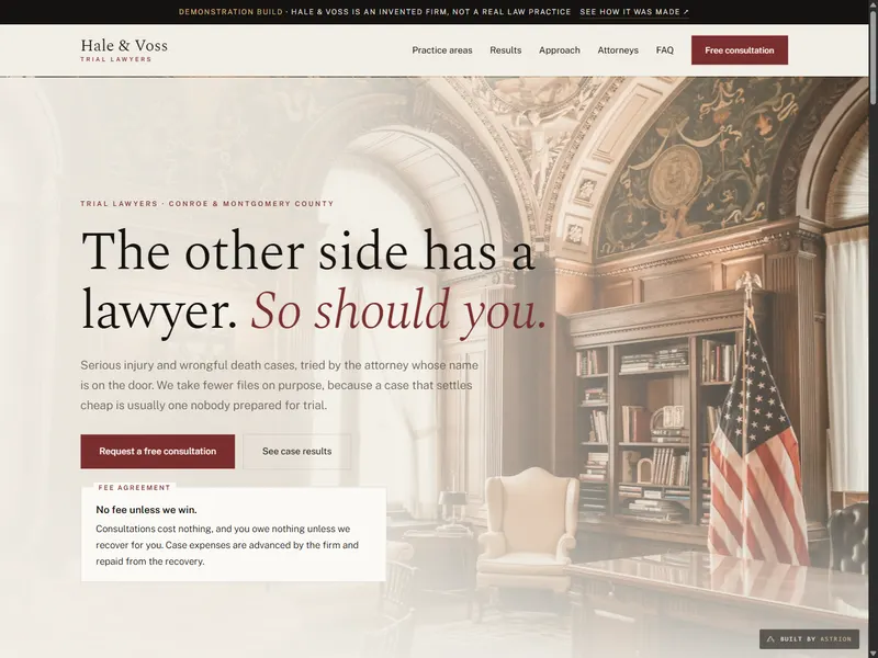 Hale and Voss trial law firm demonstration site
