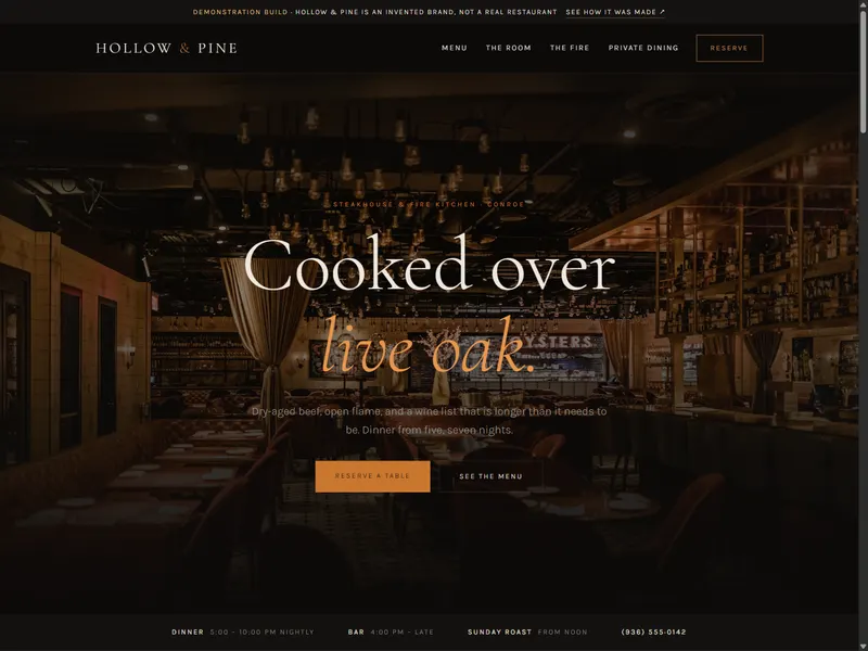 Hollow and Pine steakhouse demonstration site